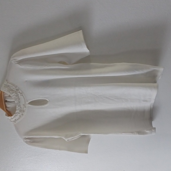 Catherine Malandrino Ivory Pearls Mock Neck Keyhole Front Knit Top - Picture 3 of 8